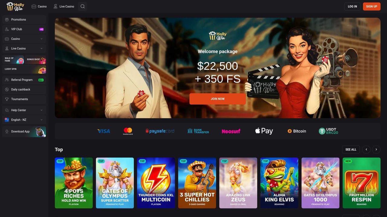 HollyWin — HollyWin HollyWin lobby on desktop